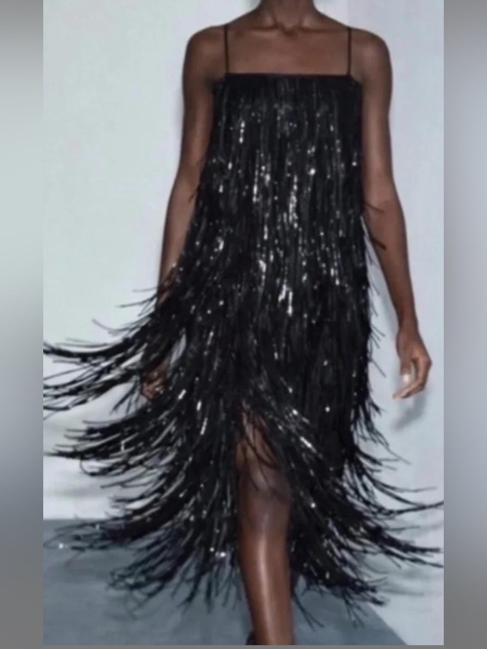 Zara Black Fringe Midi Dress